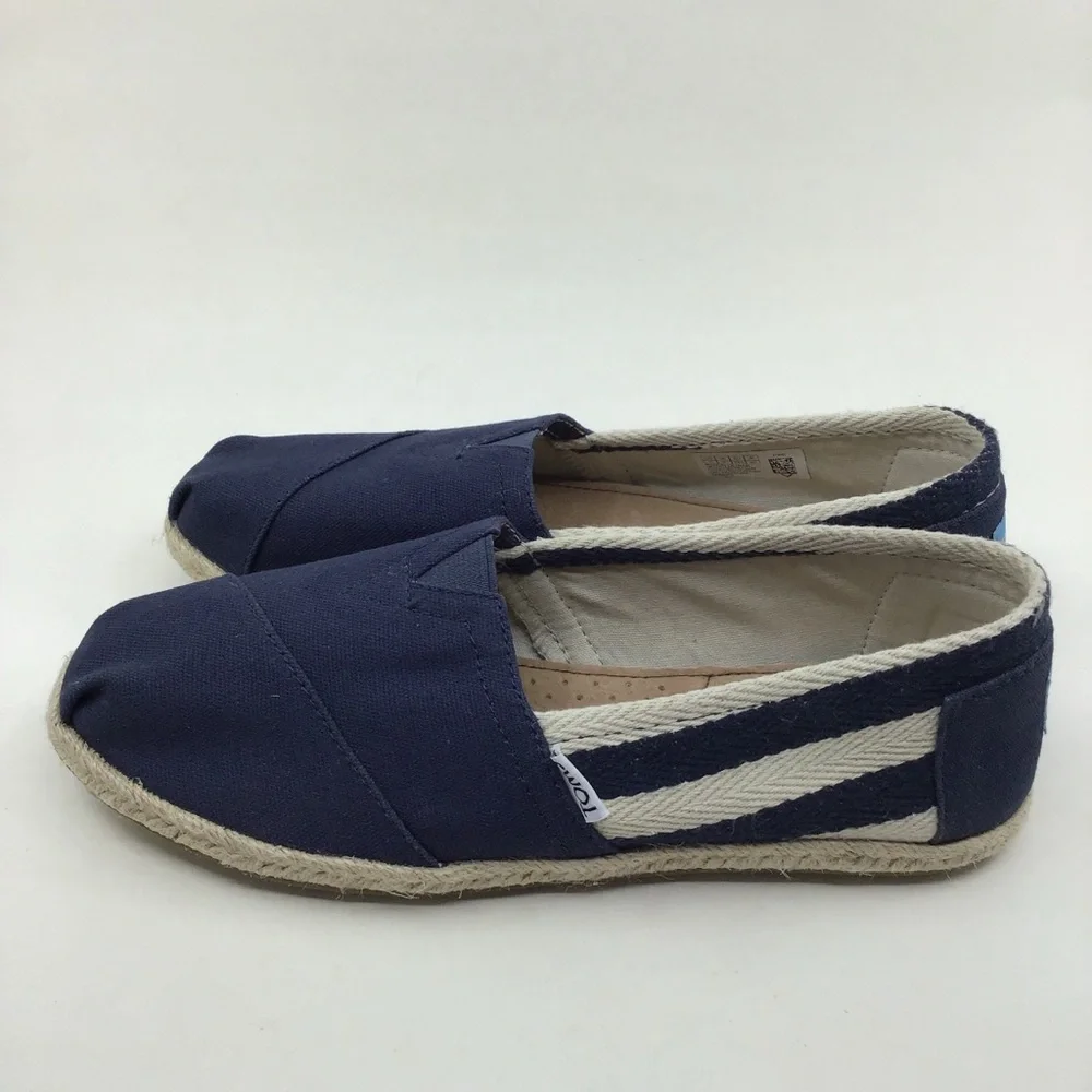 TOMS Stripe University Women's Classic Navy Blue Espadrilles shoes size 8